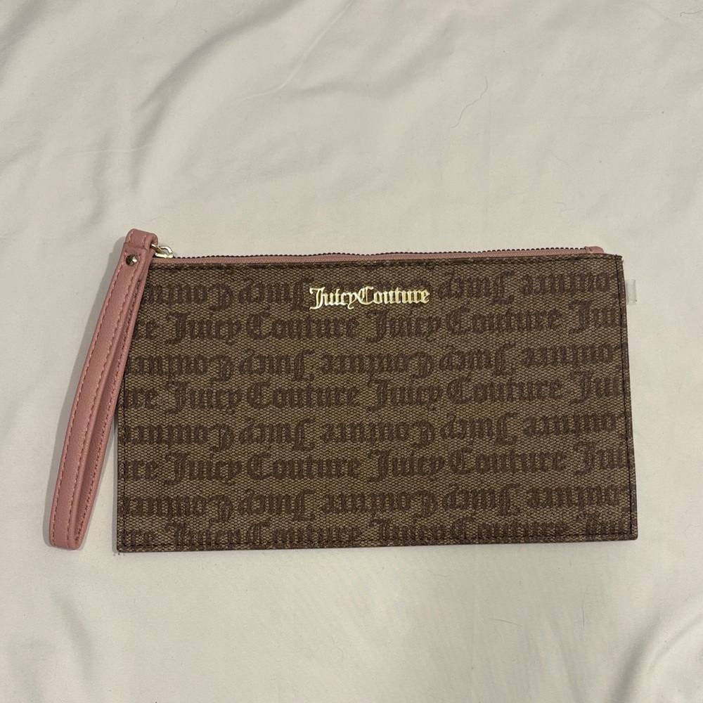 Y2K Juicy Couture Brown + Pink Logo Clutch Wristlet